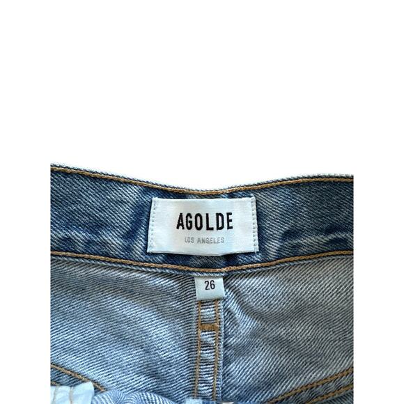 Agolde - 90's Mid Rise Loose Fit Distressed Ripped Straight Leg Jeans in Blue - Picture 3 of 6